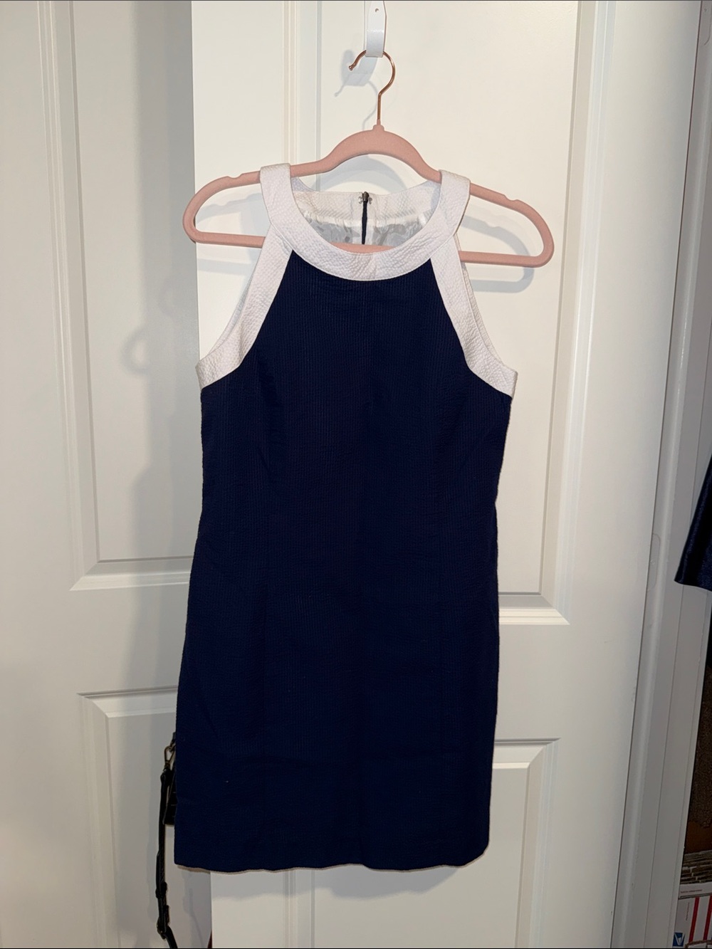Lauren James Navy Dress with White Halter Trim